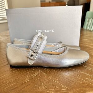 Everlane Silver Flats with Buckle